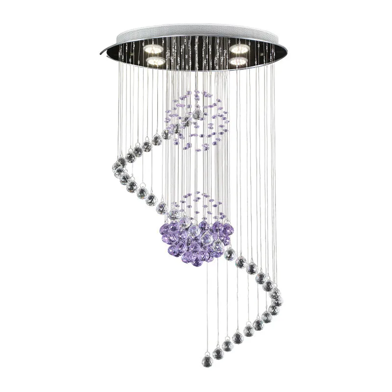 Gedraaide hal-plafondhanger Moderne stijlvolle kristallen bollen Verchroomde LED-multi-hanglamp Clearhalo