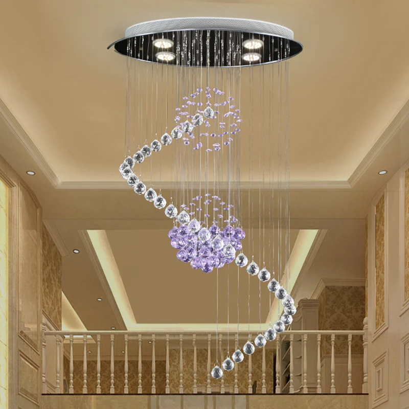 Gedraaide hal-plafondhanger Moderne stijlvolle kristallen bollen Verchroomde LED-multi-hanglamp Clearhalo