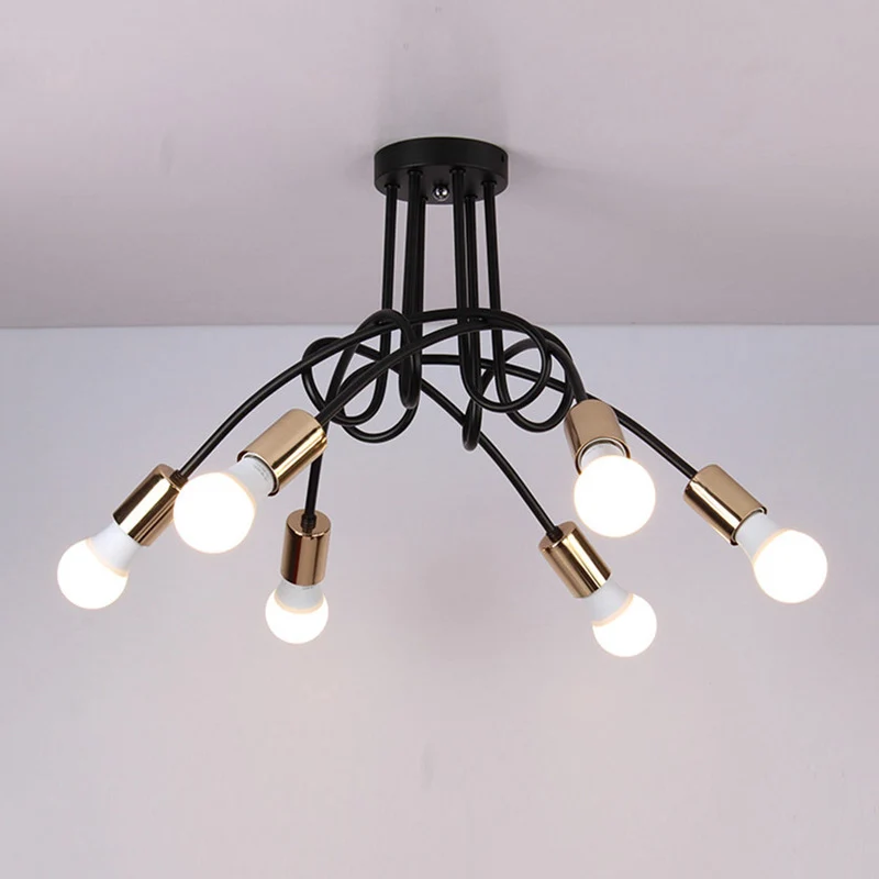 Gedraaide metalen halfverzonken plafondlamp Industriële 3/5-lichts hal halfverzonken hanglamp met kale lamp zwart Clearhalo
