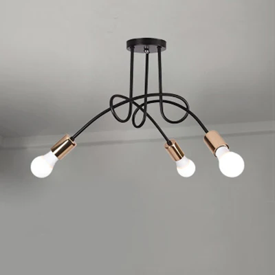 Gedraaide metalen halfverzonken plafondlamp Industriële 3/5-lichts hal halfverzonken hanglamp met kale lamp zwart Clearhalo