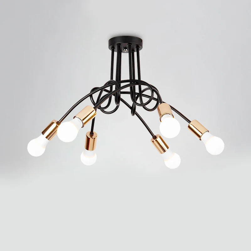 Gedraaide metalen halfverzonken plafondlamp Industriële 3/5-lichts hal halfverzonken hanglamp met kale lamp zwart Clearhalo