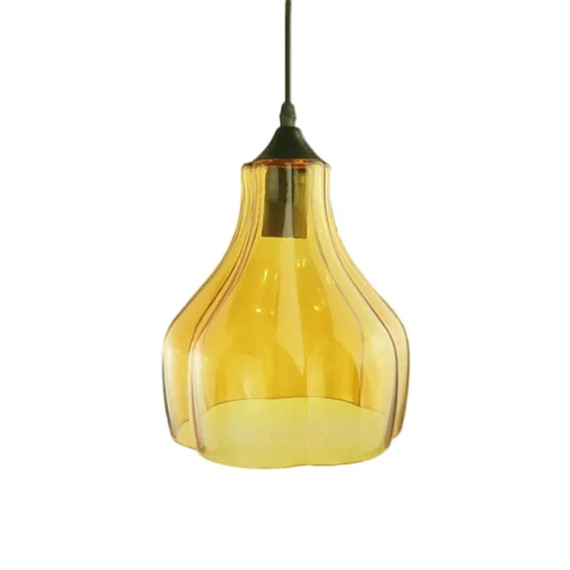 Geel/groen/helder glas kalebas ophanghanger hedendaagse 1 licht zwarte hanglamp voor restaurant Clearhalo