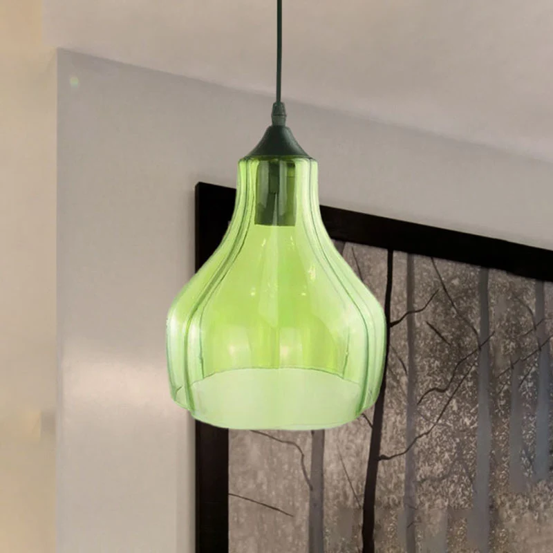 Geel/groen/helder glas kalebas ophanghanger hedendaagse 1 licht zwarte hanglamp voor restaurant Clearhalo