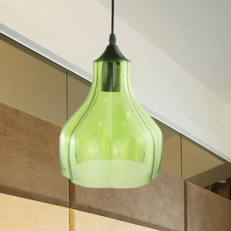 Geel/groen/helder glas kalebas ophanghanger hedendaagse 1 licht zwarte hanglamp voor restaurant Clearhalo