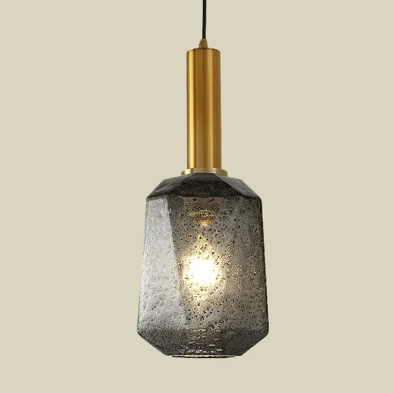 Gefacetteerde hanglamp aan het bed, rookgrijs glas, 1-lichts industriële hangende plafondlamp messing Clearhalo