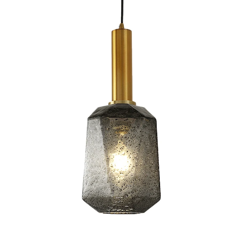 Gefacetteerde hanglamp aan het bed, rookgrijs glas, 1-lichts industriële hangende plafondlamp messing Clearhalo