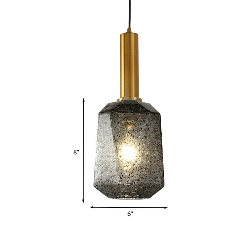 Gefacetteerde hanglamp aan het bed, rookgrijs glas, 1-lichts industriële hangende plafondlamp messing Clearhalo