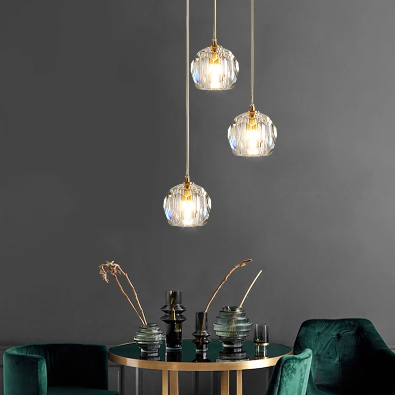 Gefacetteerde kristallen bol hanglamp Minimalisme Gouden afwerking Ophanghanglamp voor restaurant Clearhalo