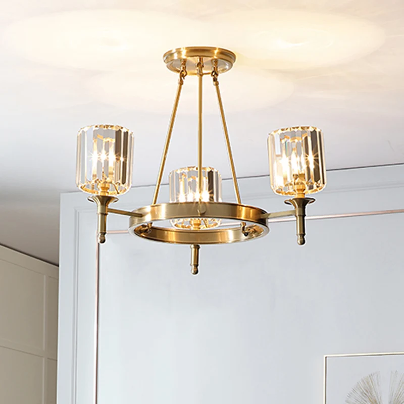 Gefacetteerde kristallen cilinder kroonluchter verlichting modernistische 3/5/6 lampen plafond hanglamp messing Clearhalo