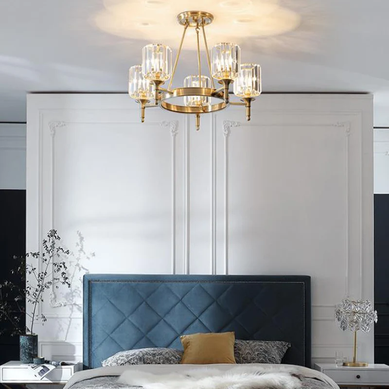 Gefacetteerde kristallen cilinder kroonluchter verlichting modernistische 3/5/6 lampen plafond hanglamp messing Clearhalo