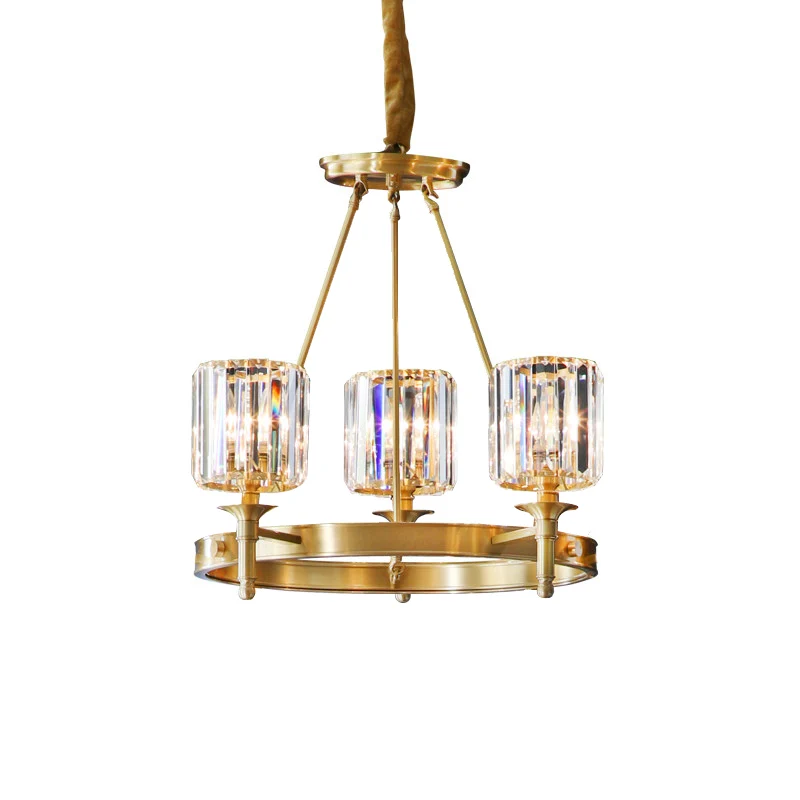 Gefacetteerde kristallen cilinder kroonluchter verlichting modernistische 3/5/6 lampen plafond hanglamp messing Clearhalo