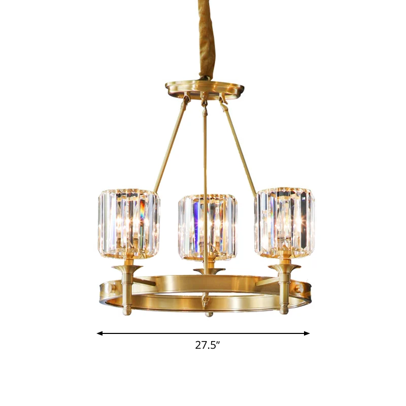 Gefacetteerde kristallen cilinder kroonluchter verlichting modernistische 3/5/6 lampen plafond hanglamp messing Clearhalo