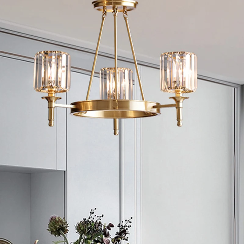 Gefacetteerde kristallen cilinder kroonluchter verlichting modernistische 3/5/6 lampen plafond hanglamp messing Clearhalo