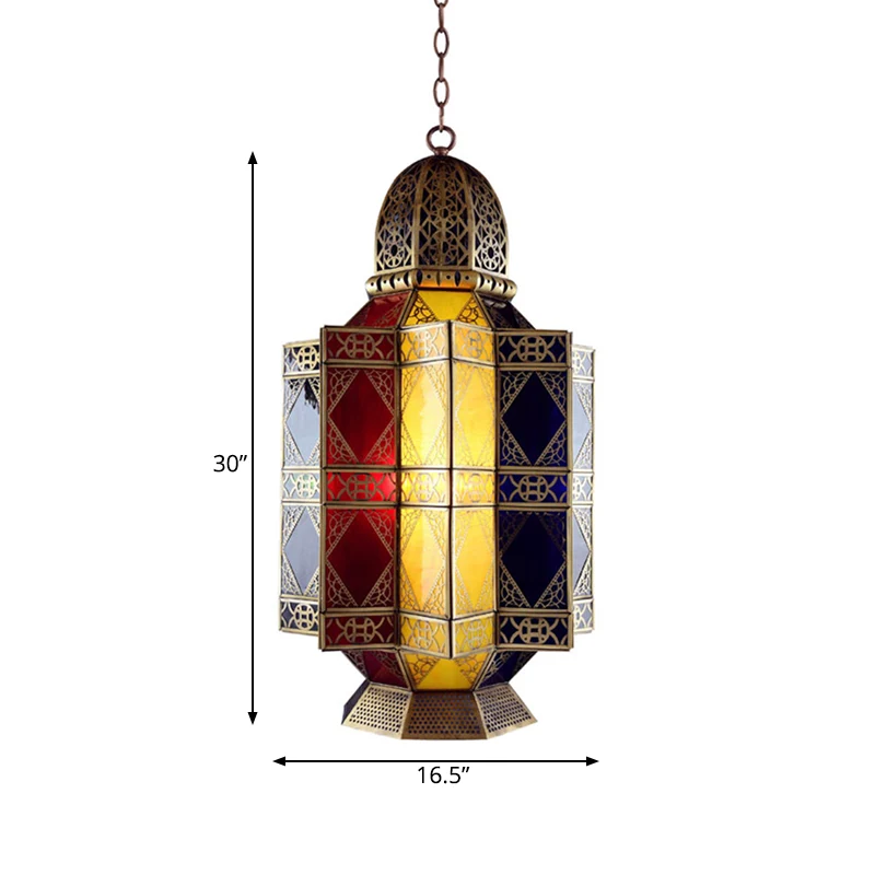 Gekleurde glazen koperen kroonluchter lantaarn 3 hoofden Arabische hangende hanglamp voor gang Clearhalo