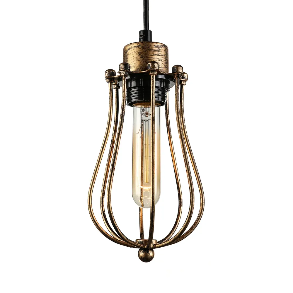 Gekooide metalen hanglamp industriële eetkamer hanglamp met 1 lamp en druppelvormige kap messing/wit/zwart Clearhalo