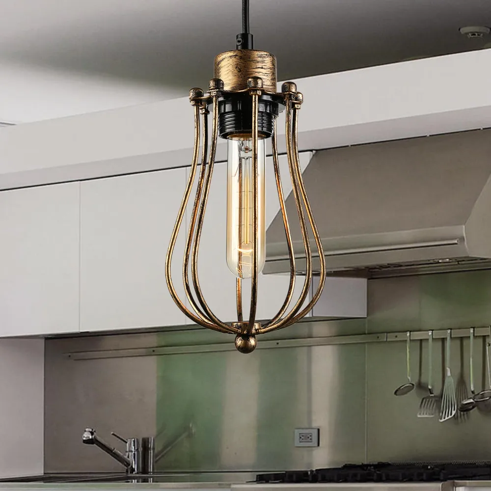 Gekooide metalen hanglamp industriële eetkamer hanglamp met 1 lamp en druppelvormige kap messing/wit/zwart Clearhalo
