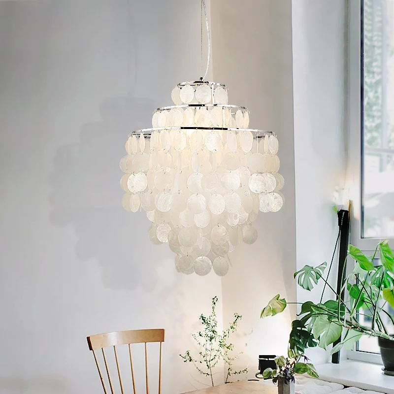 Gelaagde eetkamer hangende plafondlamp Retro Shell zilveren hangende verlichtingsarmatuur Clearhalo