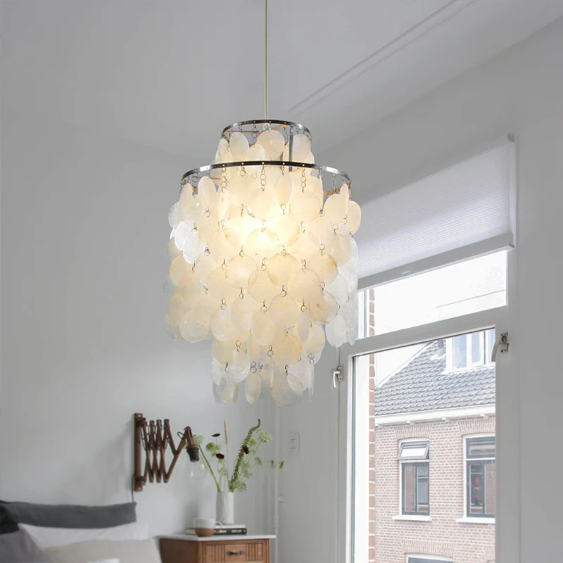 Gelaagde eetkamer hangende plafondlamp Retro Shell zilveren hangende verlichtingsarmatuur Clearhalo