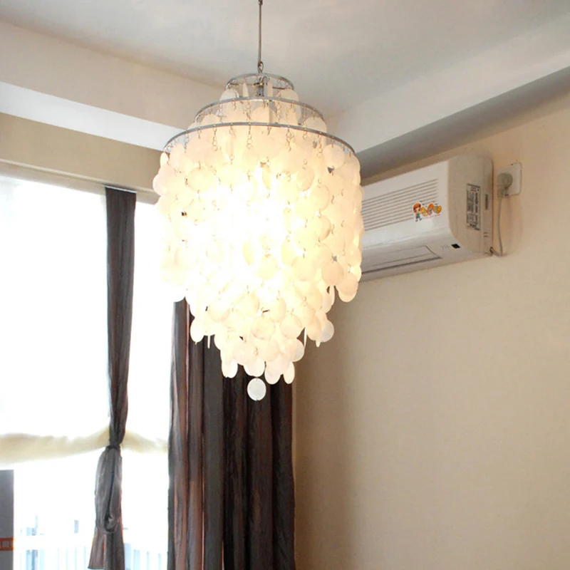 Gelaagde eetkamer hangende plafondlamp Retro Shell zilveren hangende verlichtingsarmatuur Clearhalo