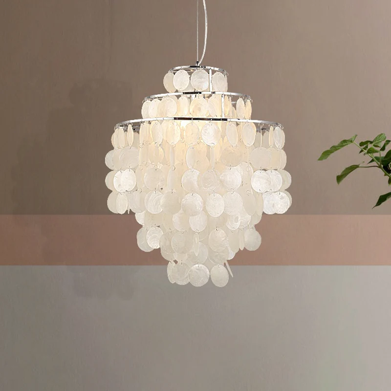 Gelaagde eetkamer hangende plafondlamp Retro Shell zilveren hangende verlichtingsarmatuur Clearhalo