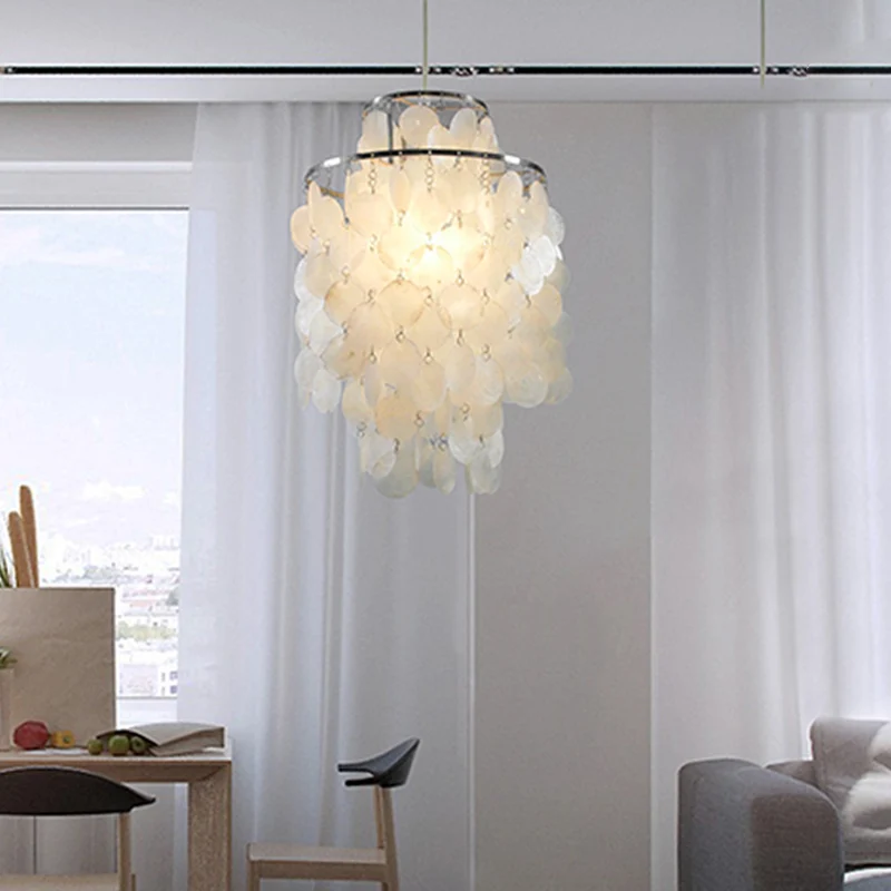Gelaagde eetkamer hangende plafondlamp Retro Shell zilveren hangende verlichtingsarmatuur Clearhalo