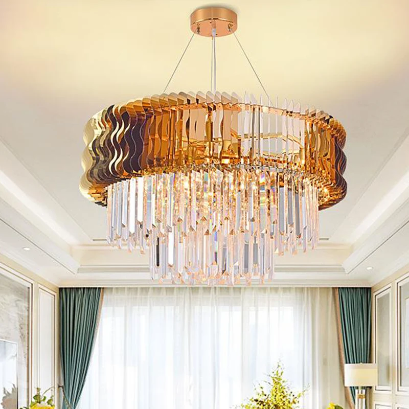 Gelaagde kroonluchterlamp Modern kristal 8 hoofden Amber hangende hanglamp voor woonkamer Clearhalo