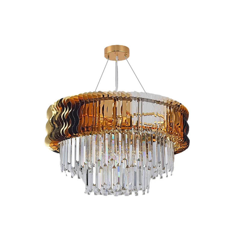 Gelaagde kroonluchterlamp Modern kristal 8 hoofden Amber hangende hanglamp voor woonkamer Clearhalo
