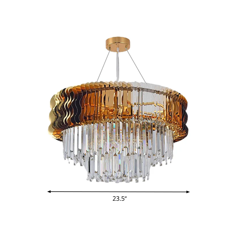 Gelaagde kroonluchterlamp Modern kristal 8 hoofden Amber hangende hanglamp voor woonkamer Clearhalo