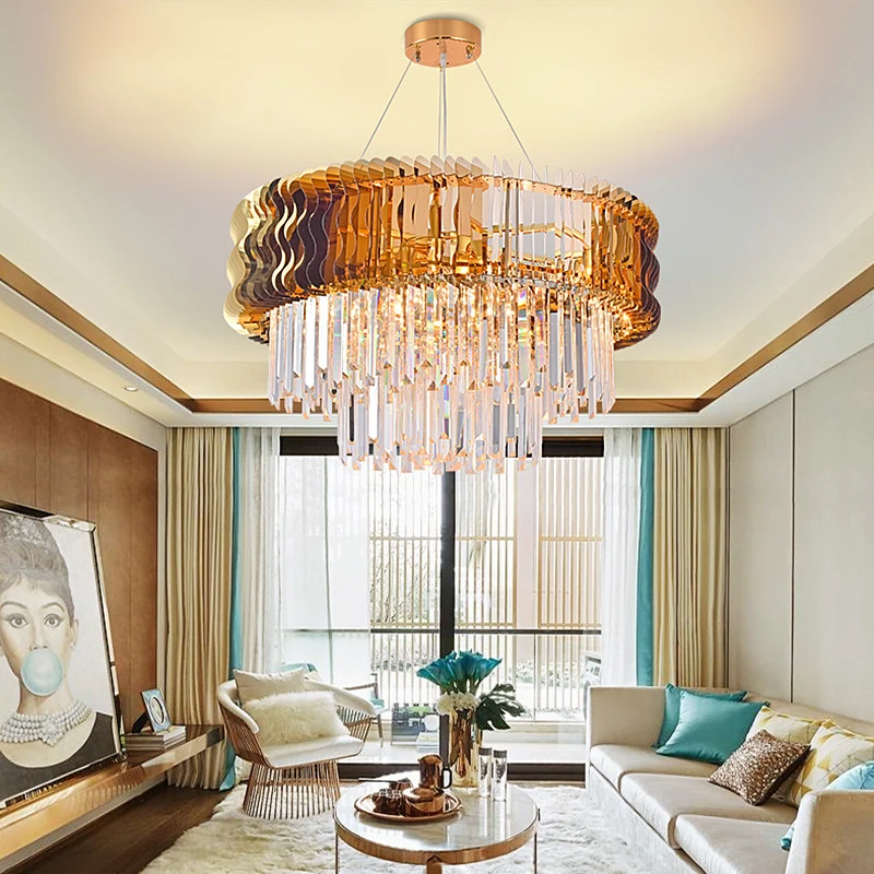 Gelaagde kroonluchterlamp Modern kristal 8 hoofden Amber hangende hanglamp voor woonkamer Clearhalo