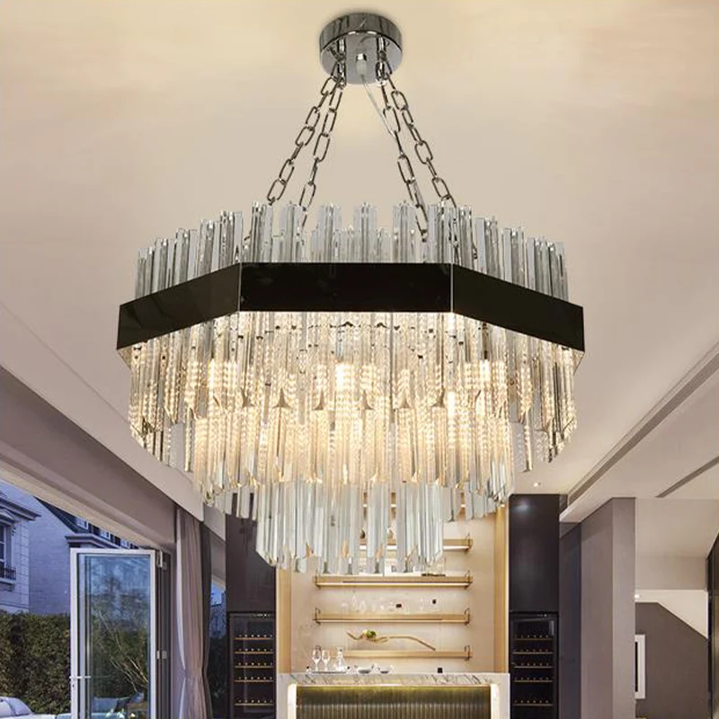 Gelaagde kroonluchterverlichting Modern afgeschuind kristal 10 lampen ophanghanglamp zilver Clearhalo
