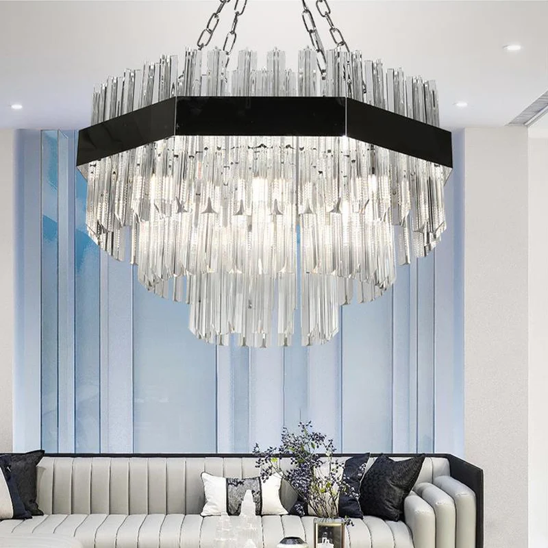 Gelaagde kroonluchterverlichting Modern afgeschuind kristal 10 lampen ophanghanglamp zilver Clearhalo