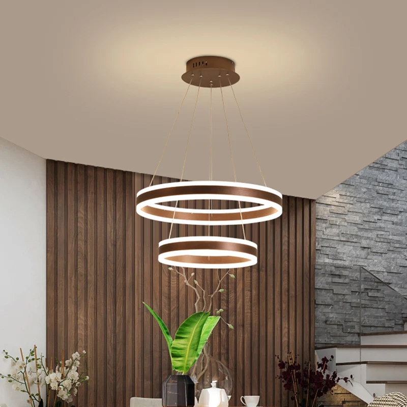 2/3 gelaagde LED kroonluchter eenvoud acryl woonkamer cirkel plafond hanglamp koffie Clearhalo