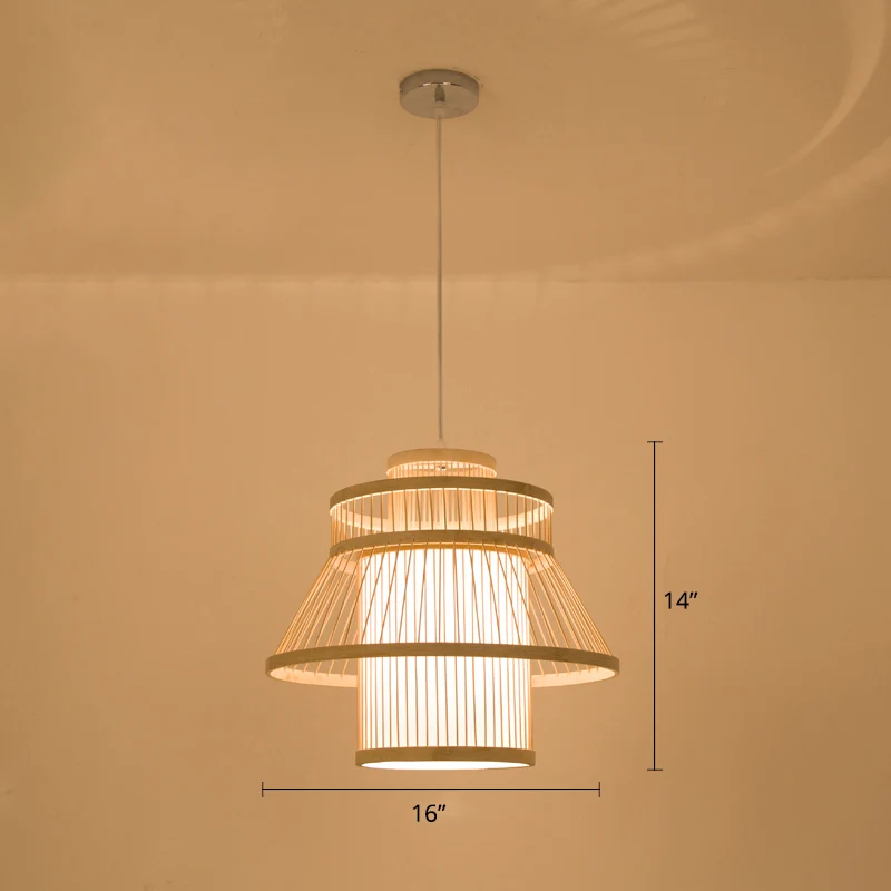 Gelaagde ophangverlichting Minimalistische bamboe 1��Head Restaurant hangende plafondlamp hout Clearhalo