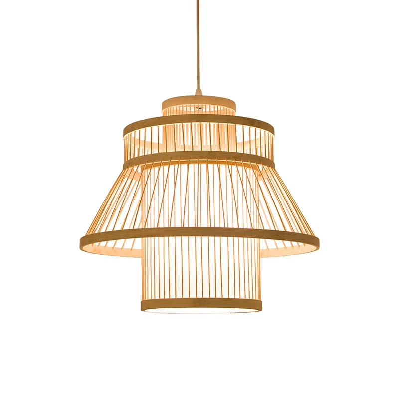 Gelaagde ophangverlichting Minimalistische bamboe 1-koppige hangende plafondlamp voor restaurants hout Clearhalo
