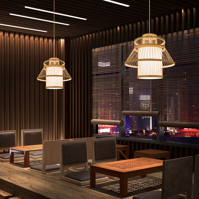 Gelaagde ophangverlichting Minimalistische bamboe 1-koppige hangende plafondlamp voor restaurants hout Clearhalo