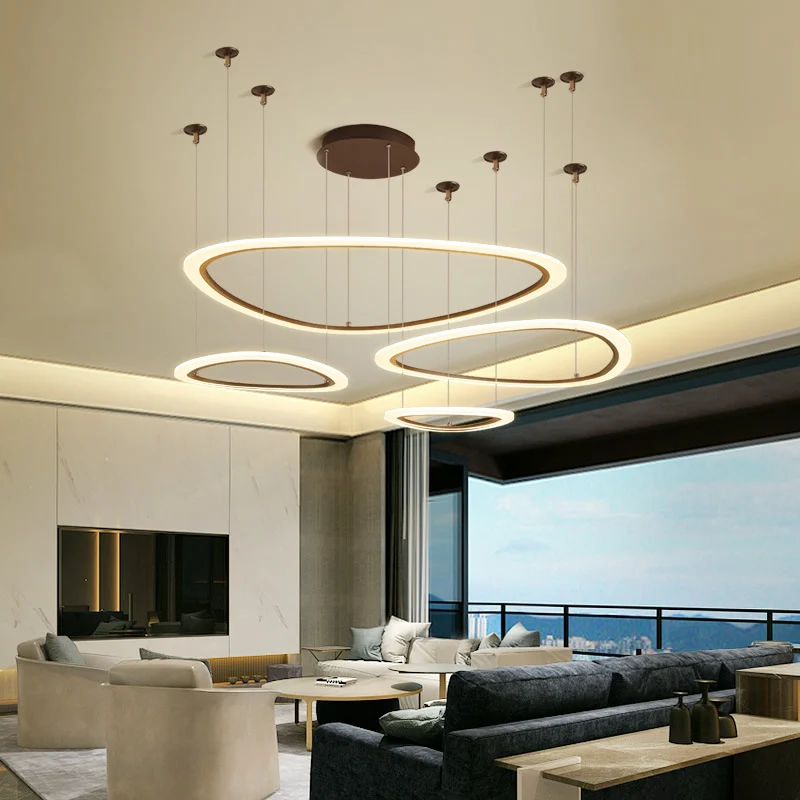 Gelaagde plafondkroonluchter Eenvoudig acryl 3/4 koppen Bruine hanglamp wit/warm/natuurlijk licht Clearhalo