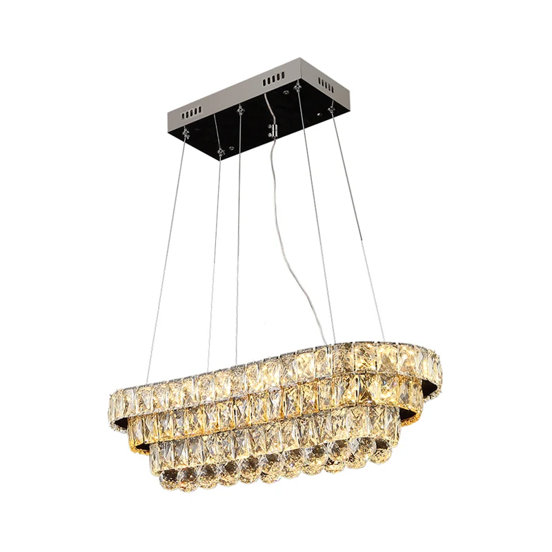 Gelaagde restaurant hangende hanglamp van geslepen kristal LED-eigentijdse eilandlamp chroom Clearhalo