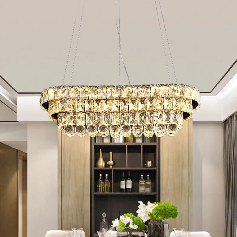 Gelaagde restaurant hangende hanglamp van geslepen kristal LED-eigentijdse eilandlamp chroom Clearhalo