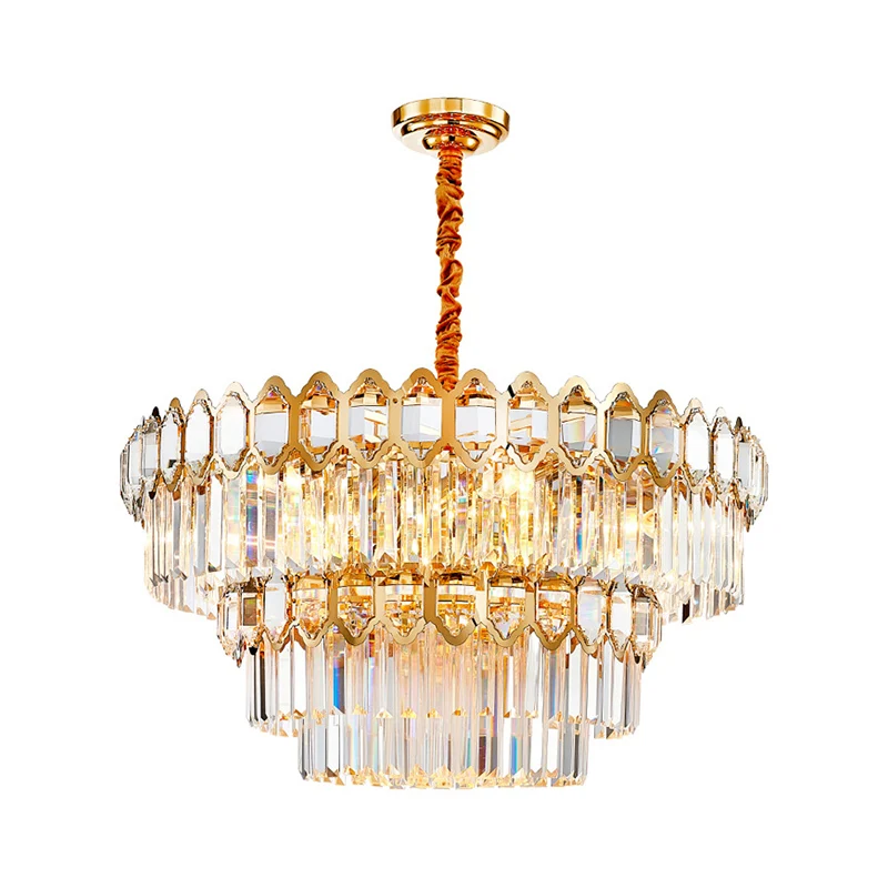 Gelaagde ronde hanglamp Artistieke prismatische kristallen gouden hanglamp voor woonkamer Clearhalo