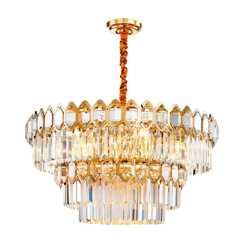Gelaagde ronde hanglamp Artistieke prismatische kristallen gouden hanglamp voor woonkamer Clearhalo