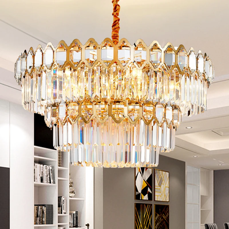Gelaagde ronde hanglamp Artistieke prismatische kristallen gouden hanglamp voor woonkamer Clearhalo