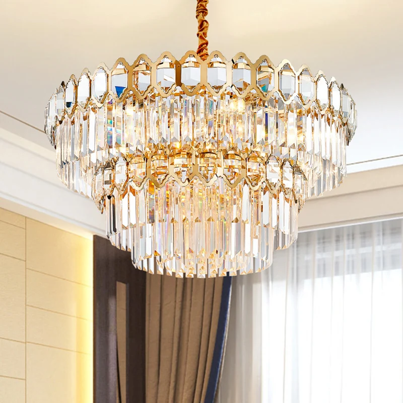 Gelaagde ronde hanglamp Artistieke prismatische kristallen gouden hanglamp voor woonkamer Clearhalo