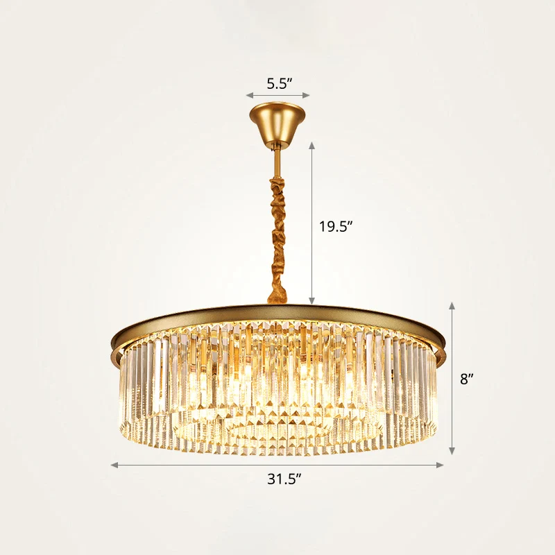 Gelaagde ronde kristallen plafondverlichting Moderne gouden afwerking kroonluchter voor woonkamer Clearhalo
