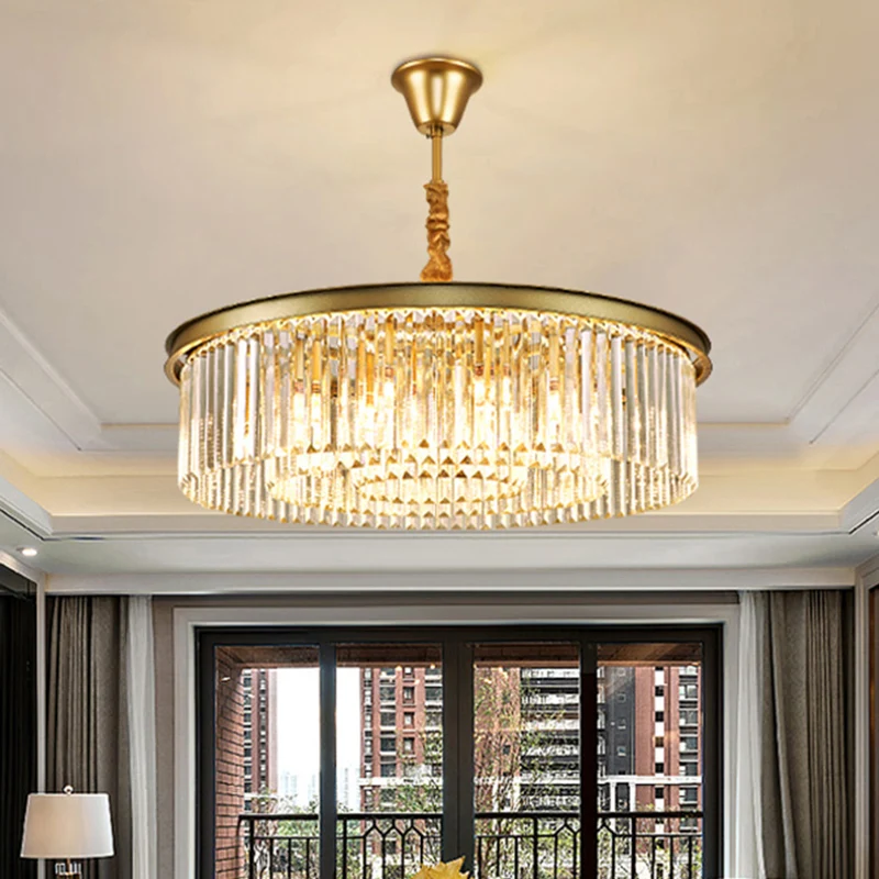 Gelaagde ronde kristallen plafondverlichting Moderne gouden afwerking kroonluchter voor woonkamer Clearhalo