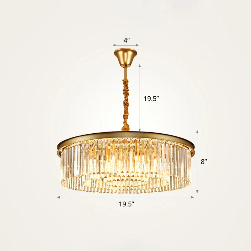Gelaagde ronde kristallen plafondverlichting Moderne gouden afwerking kroonluchter voor woonkamer Clearhalo