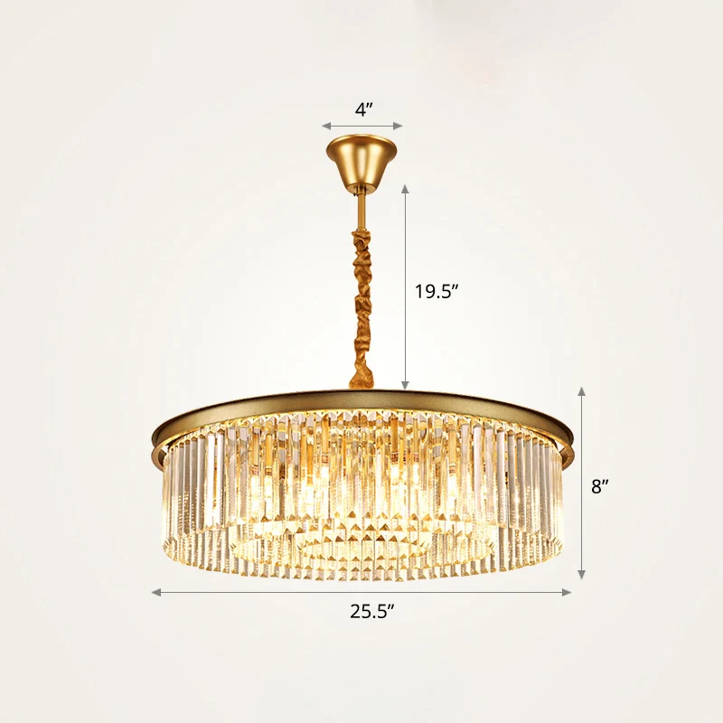 Gelaagde ronde kristallen plafondverlichting Moderne gouden afwerking kroonluchter voor woonkamer Clearhalo