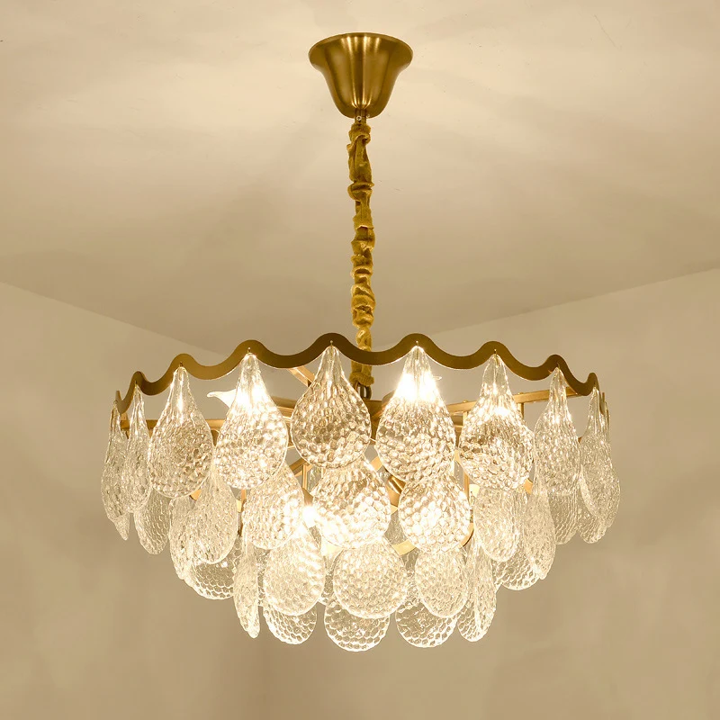 Gelaagde slaapkamer kroonluchterlamp postmodern helder K9 kristal 8 lampen messing hanglamp Clearhalo