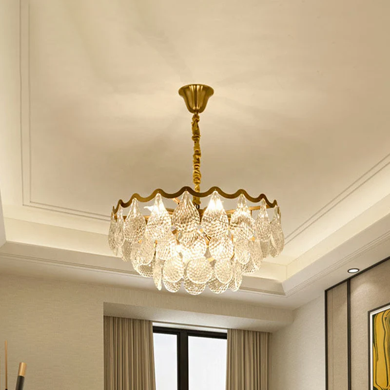 Gelaagde slaapkamer kroonluchterlamp postmodern helder K9 kristal 8 lampen messing hanglamp Clearhalo