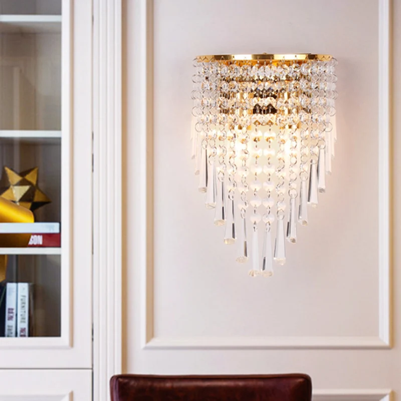 Gelaagde wandlamp modernisme stijl helder kristal 2 lampen woonkamer wandkandelaar goud Clearhalo