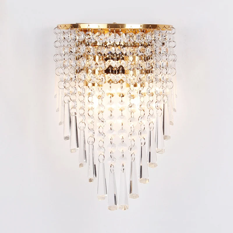 Gelaagde wandlamp modernisme stijl helder kristal 2 lampen woonkamer wandkandelaar goud Clearhalo